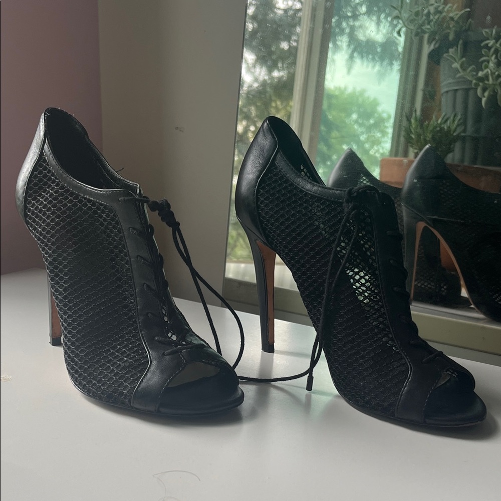 Chic Black Mesh Lace-Up Heels